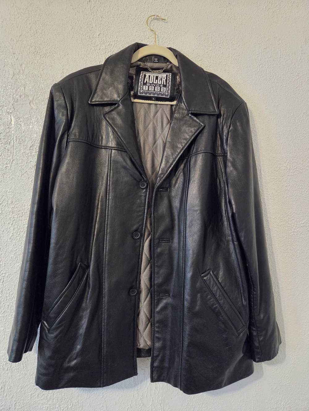 Adler 1995 Men's Black Leather Pea Coat